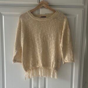 Dainty Cream Sweater with Lace Hem